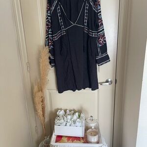 Free People Black Embellished Midi Dress with Bib Collar